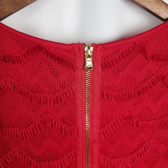 GUESS Red Scalloped Crochet Lace Fringe Cocktail Dress – Size 12 - Picture 7 of 13